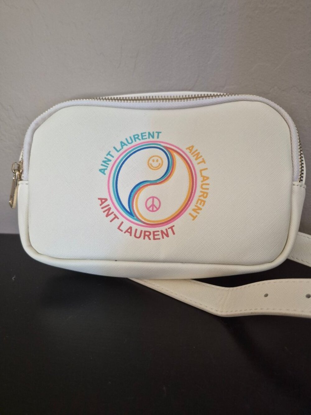 Aint Laurent White Crossbody Bag  Adjustable Strap Gold-Tone Hardware Yin-Yang